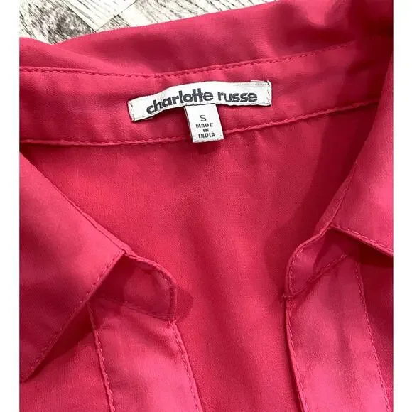 Charlotte Russe Fuchsia Pink Button Up Sleeveless Mini Dress Small S Bright - Picture 9 of 13